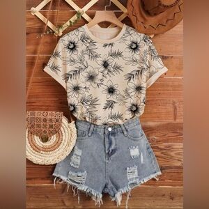Tan Floral T-Shirt